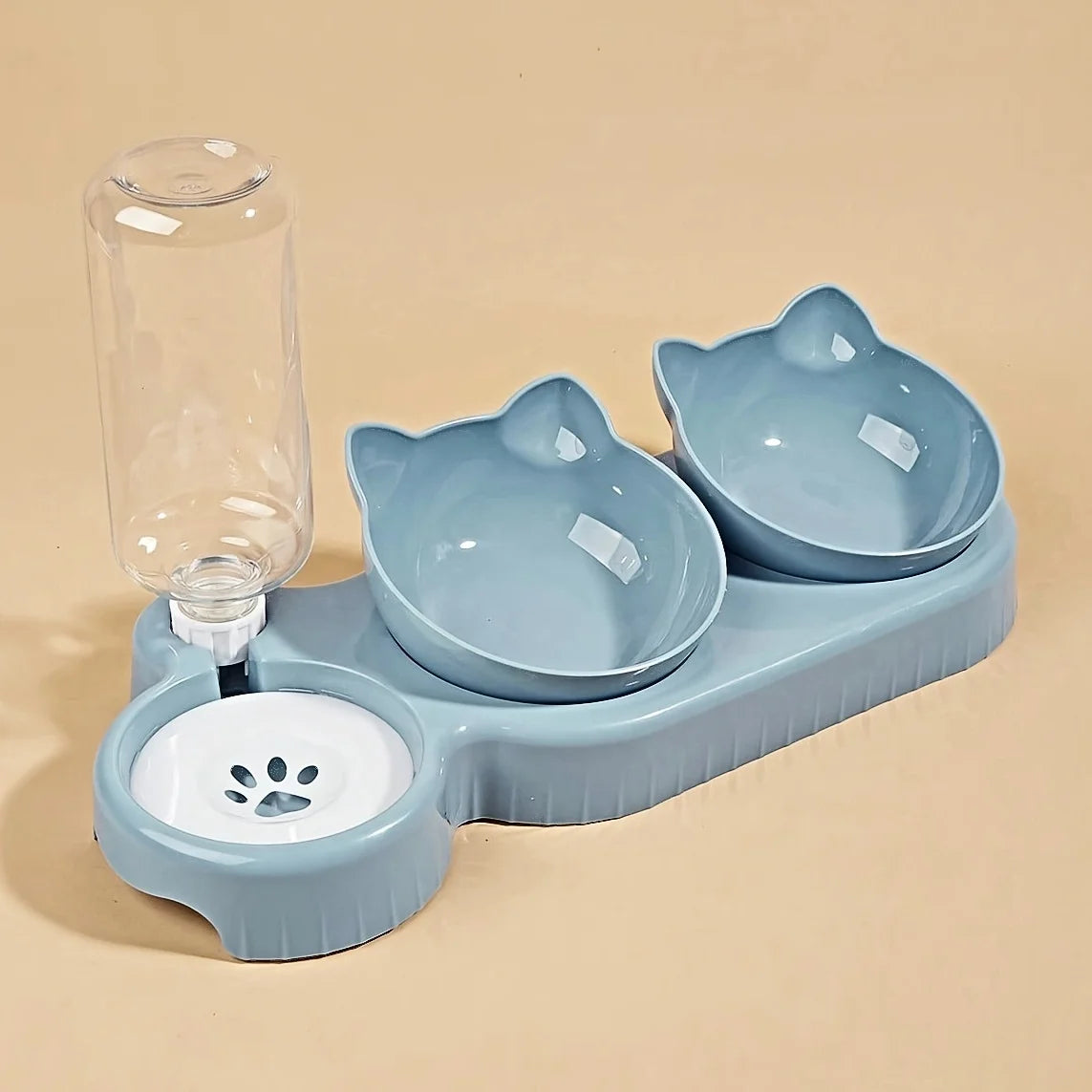 3-in-1 Cat Food & Water Bowl Set with Gravity Feeder