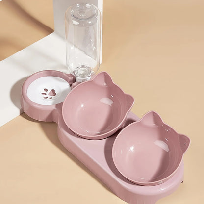 3-in-1 Cat Food & Water Bowl Set with Gravity Feeder