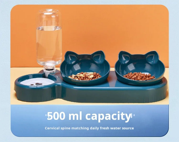 3-in-1 Cat Food & Water Bowl Set with Gravity Feeder