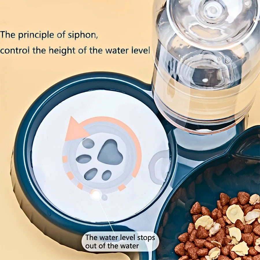 3-in-1 Cat Food & Water Bowl Set with Gravity Feeder