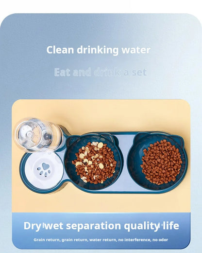 3-in-1 Cat Food & Water Bowl Set with Gravity Feeder