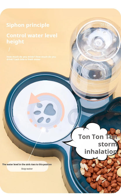 3-in-1 Cat Food & Water Bowl Set with Gravity Feeder
