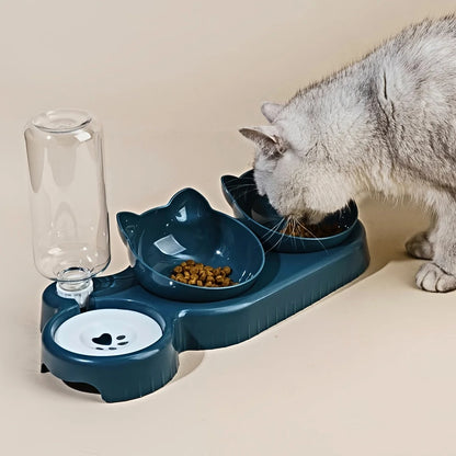 3-in-1 Cat Food & Water Bowl Set with Gravity Feeder