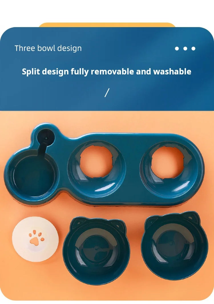 3-in-1 Cat Food & Water Bowl Set with Gravity Feeder