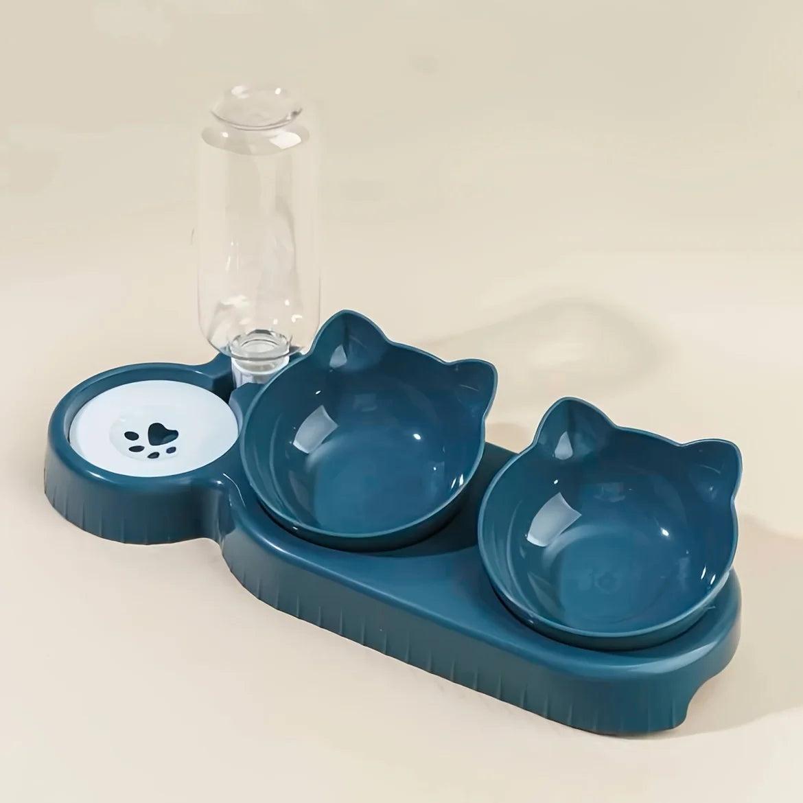 3-in-1 Cat Food & Water Bowl Set with Gravity Feeder